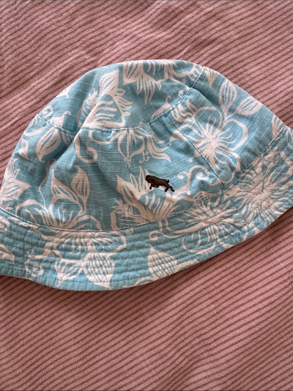 Kids Floral Bucket Hat with Embroidered Animal Accent - Light Blue